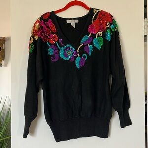 Vintage 1992 Claudia D. Sequin Embellished Sweater Blouse